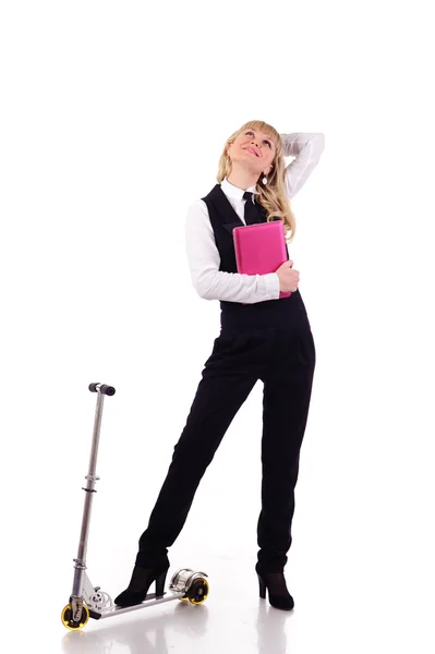 Businesswoman with scooter — Stock Photo, Image