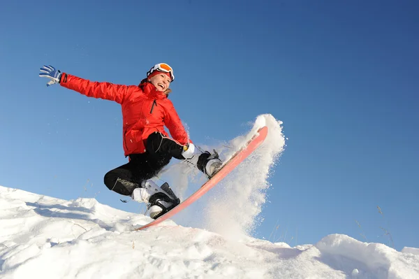 Femme sur snowboard — Photo