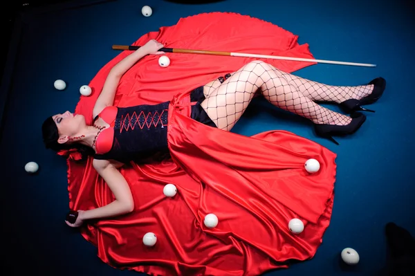 Sexy woman in billiard club — Stock Photo, Image