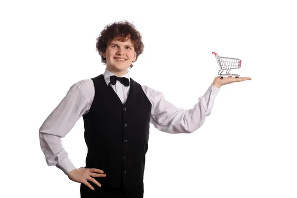 Handsome waitress with small metal — Stock Photo, Image