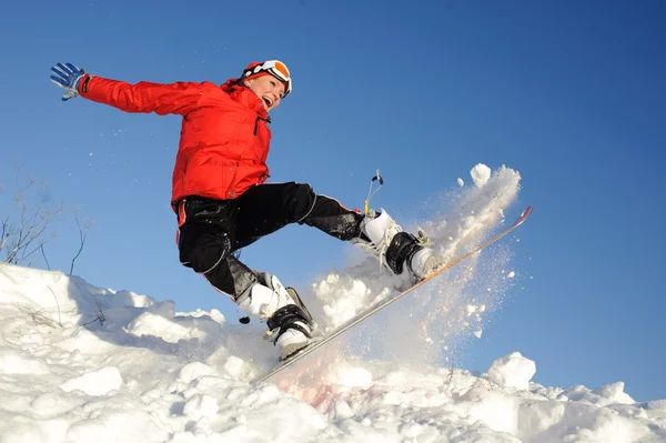Donna sullo snowboard — Foto Stock