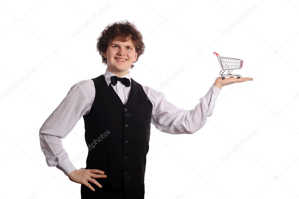Handsome waitress with small metal