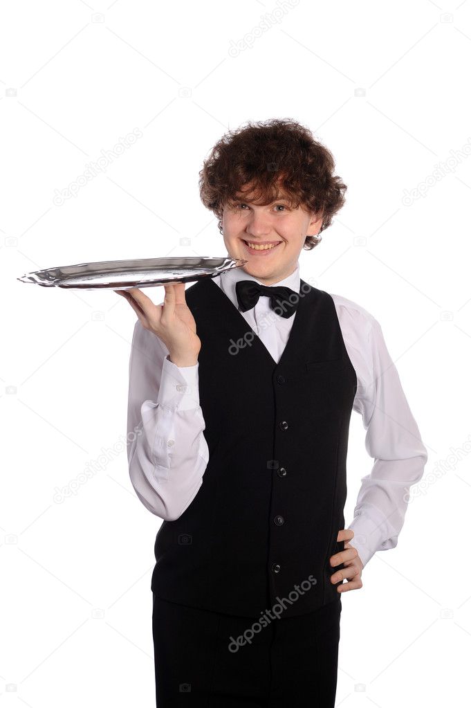 Handsome waitress with tray