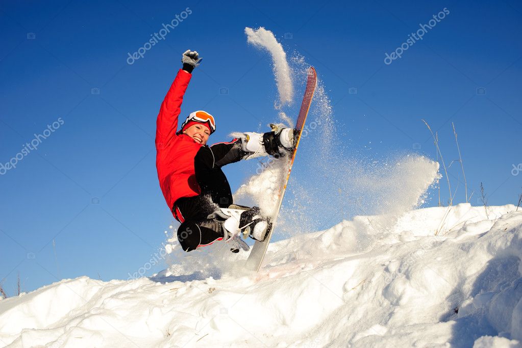 Active woman on snowboard