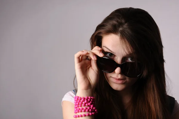 Skönhet sexig kvinna med glasögon — Stockfoto