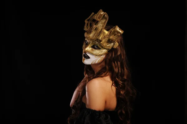 Szexi nő fél arany maszk — Stock Fotó
