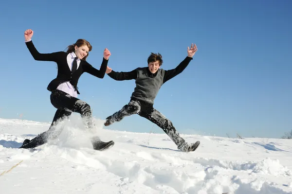 Two teenagers jumping — Stock Photo, Image