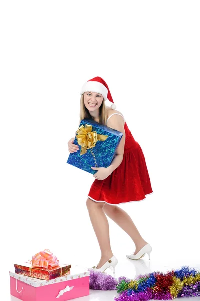 Woman in red christmas clothing — Stock Photo, Image
