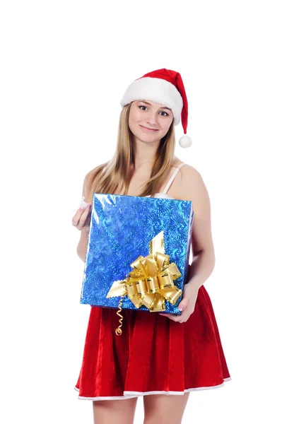 Jonge vrouw in rode kerst kleding — Stockfoto