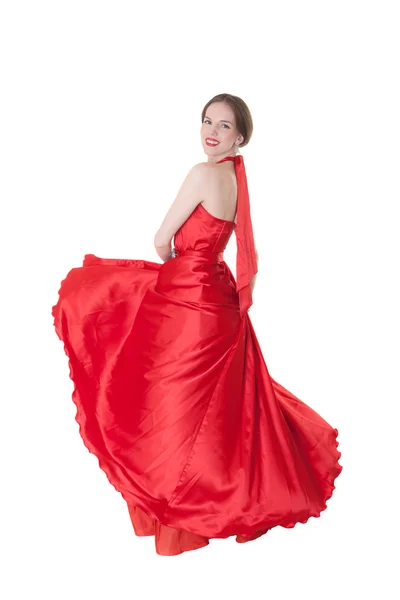 Flickan i en röd klänning — Stockfoto