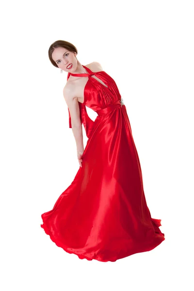 Het meisje in een rode jurk Stockfoto