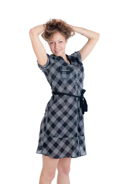 Девушка в клетчатом платье — стоковое фото