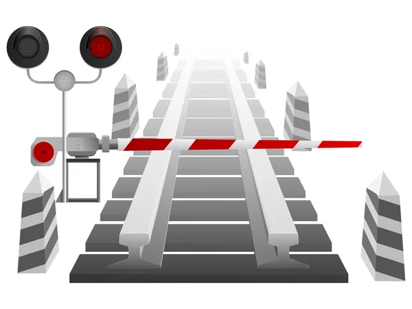 Cruce del ferrocarril y la barrera. vector — Vector de stock