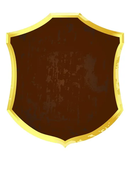 Ilustração vetorial de um escudo com uma borda dourada, coberto de couro . — Vetor de Stock