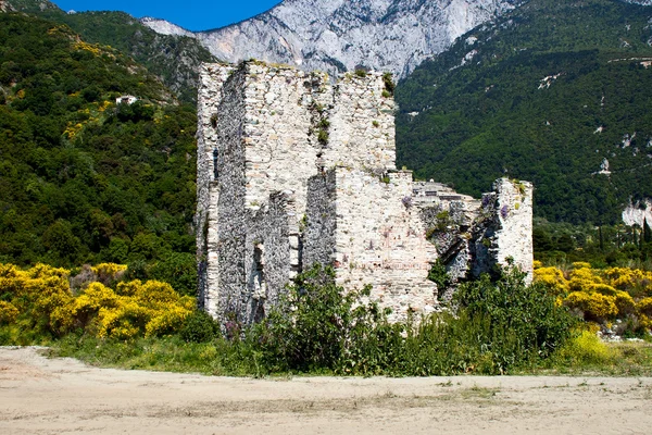 Wartownik bondmen wieża na wybrzeżu, athos — Zdjęcie stockowe