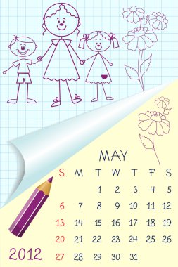 Cute schoolbook style calendar for 2012 clipart