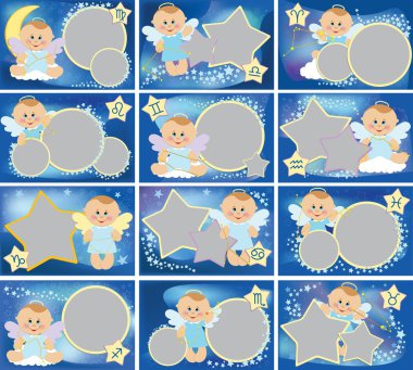 Collection of photo frames with zodiac signs clipart