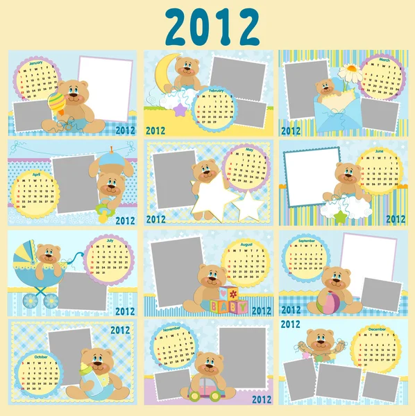 Дитячий місячний календар на 2012 рік — стоковий вектор