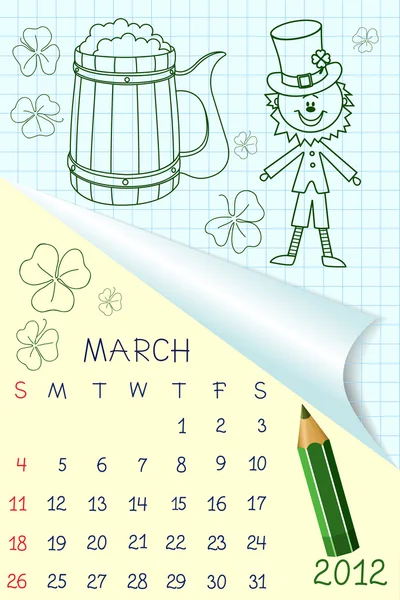 Cute schoolbook style calendar for 2012 — Stock Vector