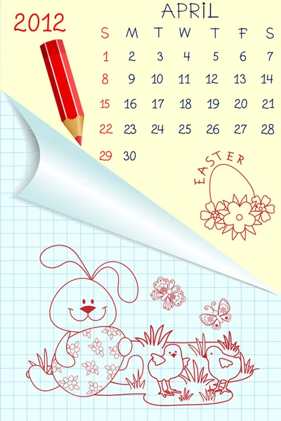 Lindo calendario de estilo de libro de escuela para 2012 — Archivo Imágenes Vectoriales
