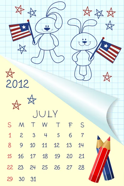 Милый календарь в стиле учебника на 2012 год — стоковый вектор