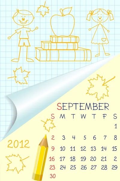 Ładny schoolbook kalendarza wzorowanego na kalendarzu na rok 2012 — Wektor stockowy