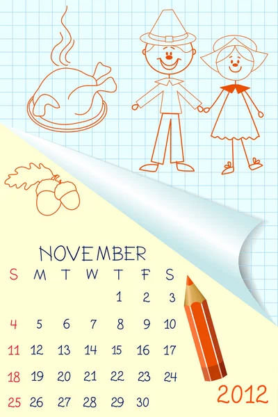 Kalender gaya buku sekolah yang lucu untuk tahun 2012 - Stok Vektor