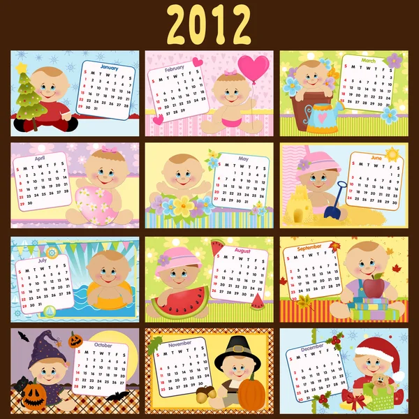 Щомісячний календар для дітей на 2012 рік Векторна Графіка