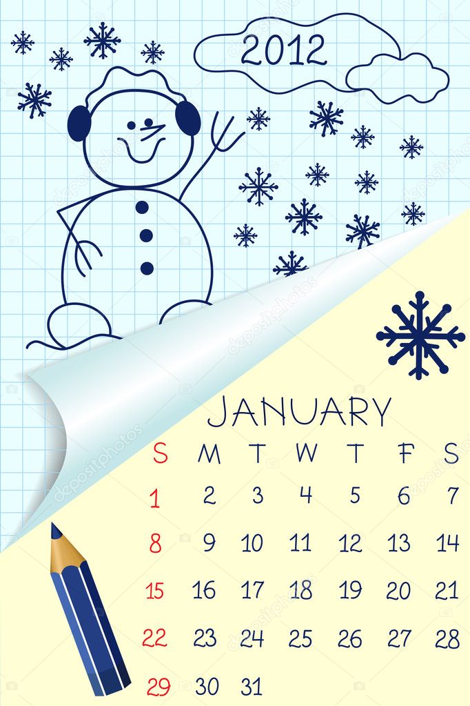 Cute schoolbook style calendar for 2012