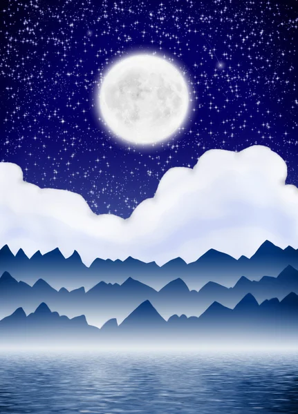 Abstrakte Landschaft mit Mond und Berg — Stockfoto