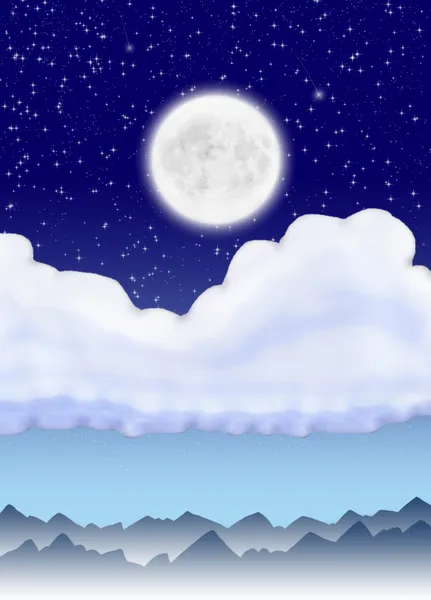 Abstract landschap met maan, de wolken en de berg — Stockfoto