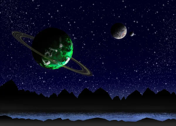 Абстрактный космический фон с инопланетной планетой — стоковое фото