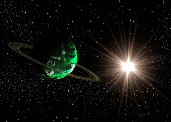 Abstrakter kosmischer Hintergrund mit außerirdischem Planeten — Stockfoto