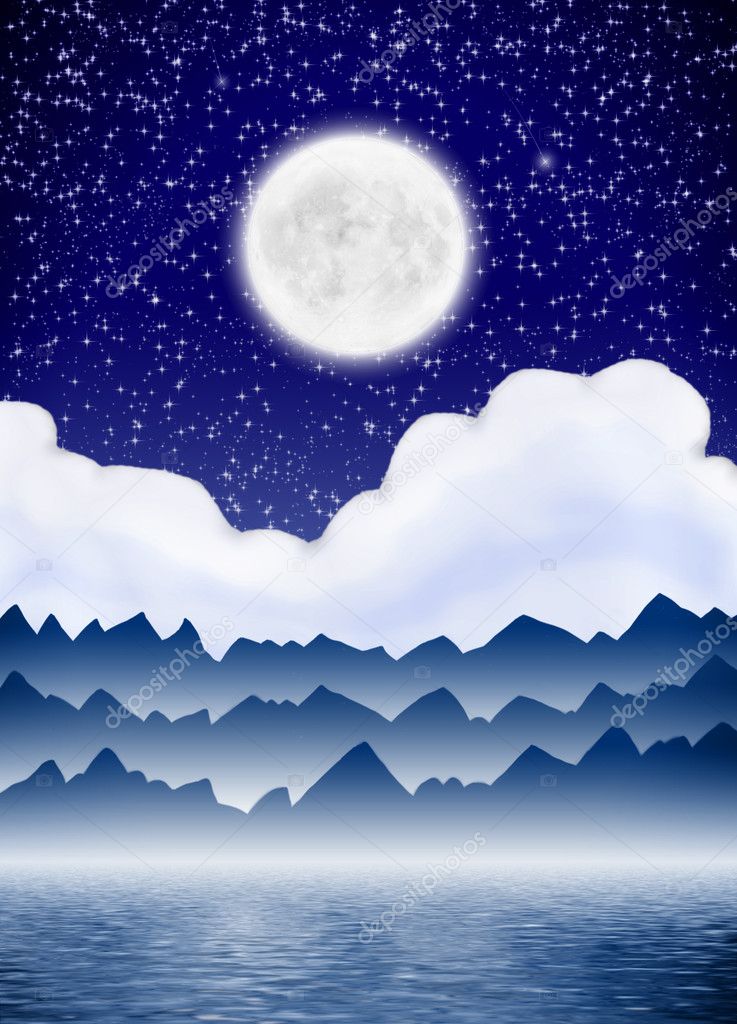 Abstract landscape with moon and mountain