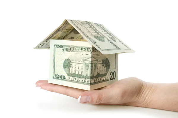 Dollars house in hand — Stock Photo, Image