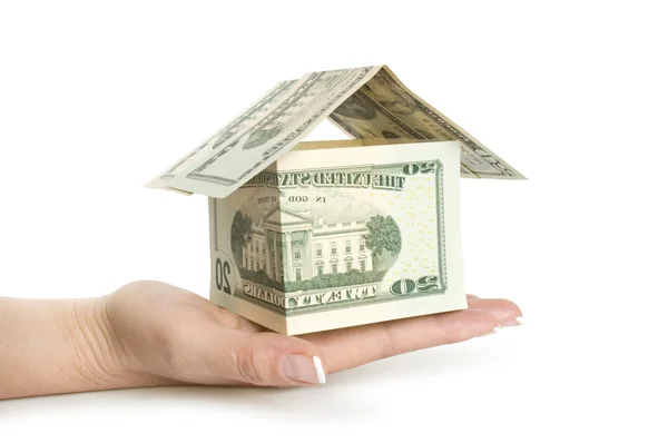 Dollars house in hand — Stock Photo, Image