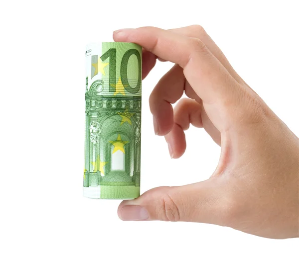 stock image Euro money roll in hand