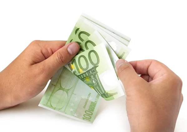 Hand räkna euro — Stockfoto