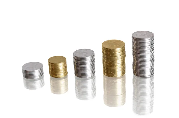 Diagrama de moedas com reflexão — Fotografia de Stock