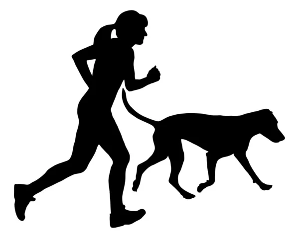 Woman jogs with dog — Stock Photo, Image