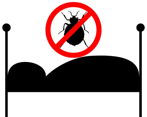 Prohibition sign for bedbugs in bed — Stock Photo, Image
