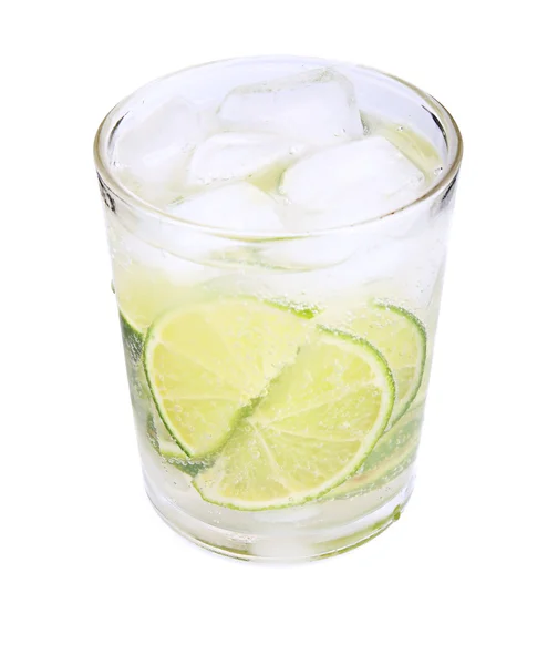 Full glass of fresh cool tonic with lime fruits isolated — Stock Photo, Image