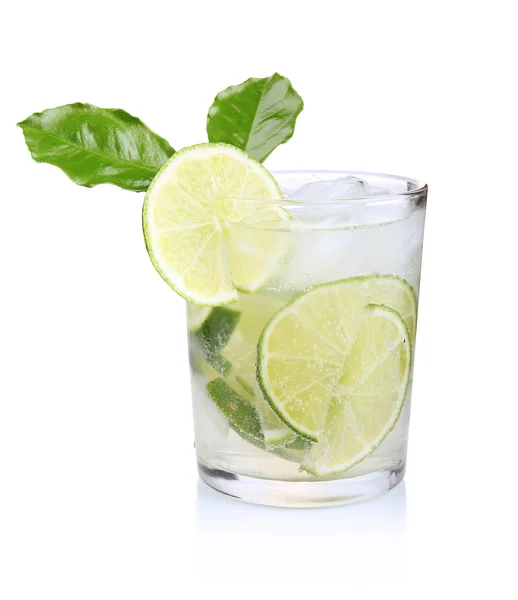 Full glass of fresh cool tonic with lime fruits isolated — Stock Photo, Image