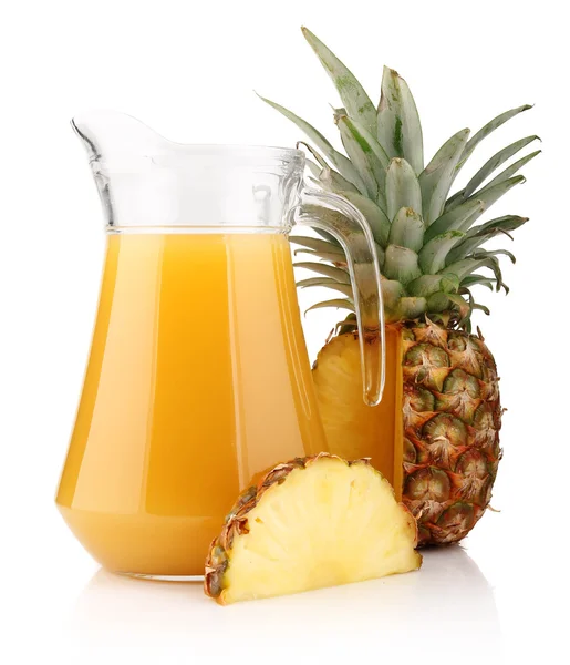 Jug of pineapple juice with fruits isolated — Stock Photo, Image