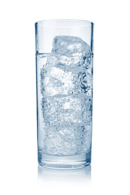 Full glass of fresh cool carbonated water with ice isolated clipart