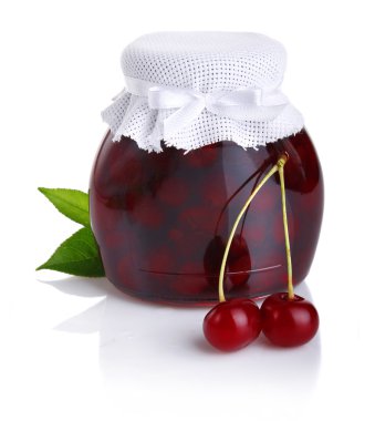 Cherry jam isolated on white clipart