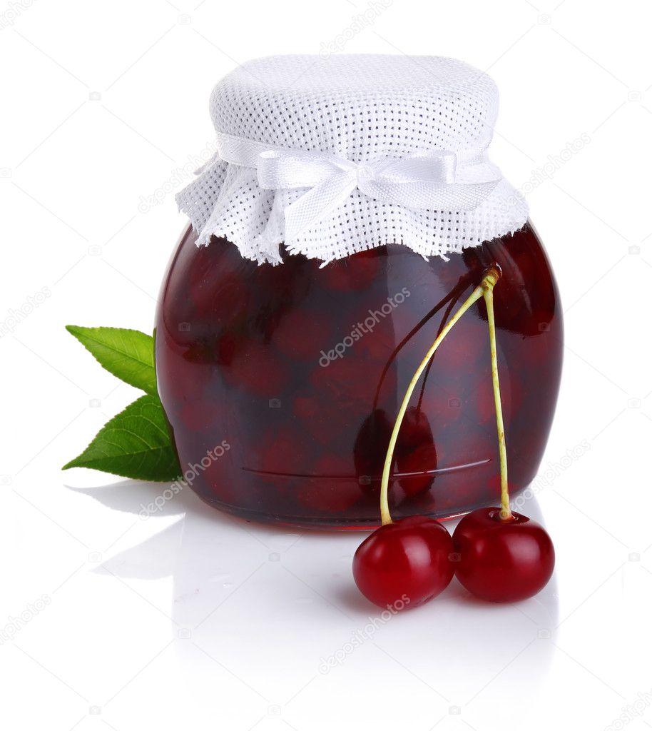 Cherry jam isolated on white