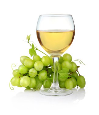 Glass of wine and grape branch isolated clipart