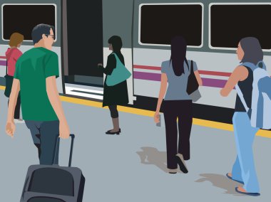 Travelers walking at metro station clipart