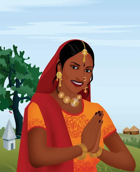 Uśmiechnięty indyjskich dziewczyna łączenie ręce jako przyjazny gest — Zdjęcie stockowe